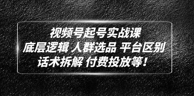 （4927期）视频号起号实战课：底层逻辑 人群选品 平台区别 话术拆解 付费投放等！-副业库