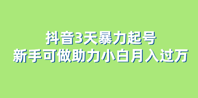 （6177期）抖音3天暴力起号新手可做助力小白月入过万-副业库