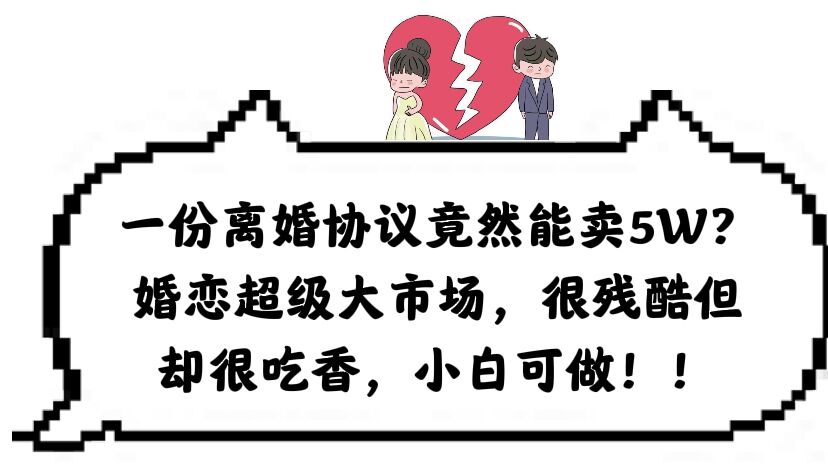 （6176期）一份离婚协议竟然能卖5W？婚恋超级大市场，很残酷但却很吃香，小白可做-副业库