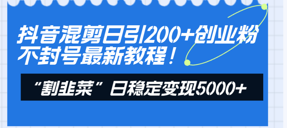 （8349期）抖音混剪日引200+创业粉不封号最新教程！“割韭菜”日稳定变现5000+！-副业库