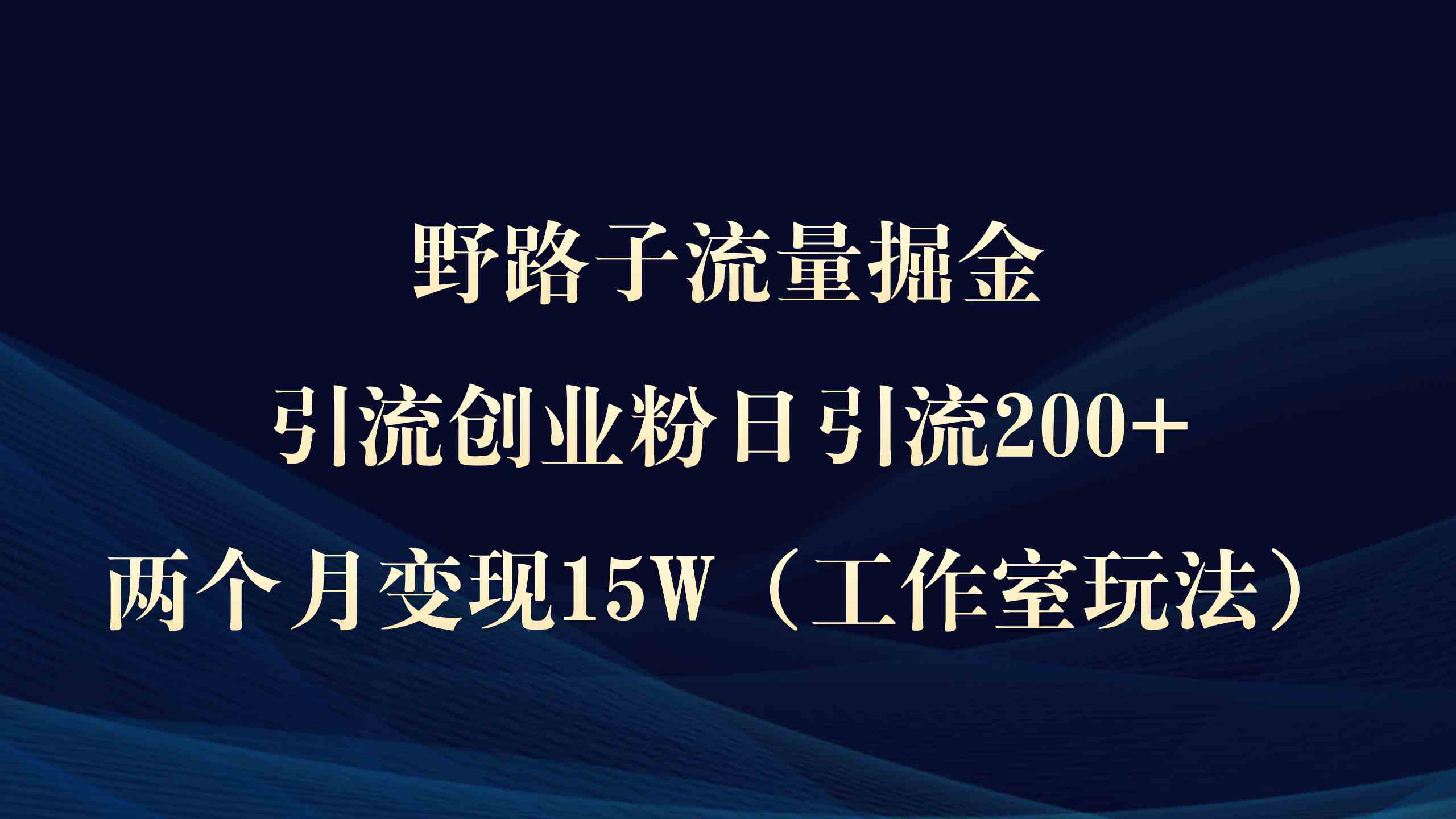 （9513期）野路子流量掘金，引流创业粉日引流200+，两个月变现15W（工作室玩法））-副业库