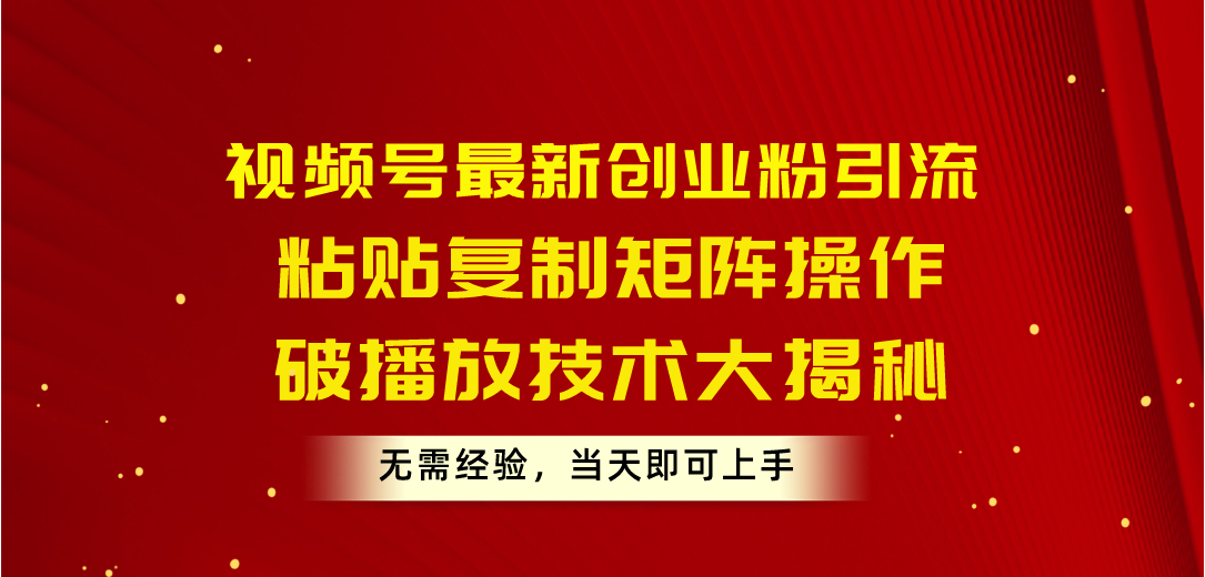 （10803期）视频号最新创业粉引流，粘贴复制矩阵操作，破播放技术大揭秘，无需经验…-副业库