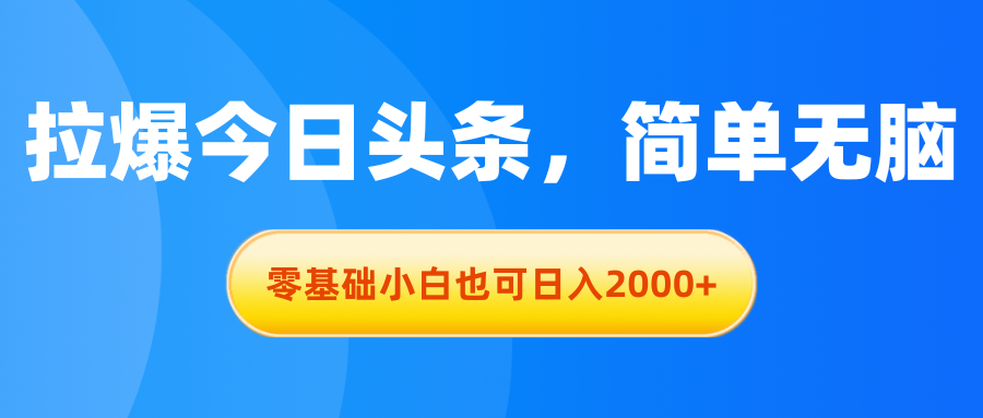 （11077期）拉爆今日头条，简单无脑，零基础小白也可日入2000+-副业库