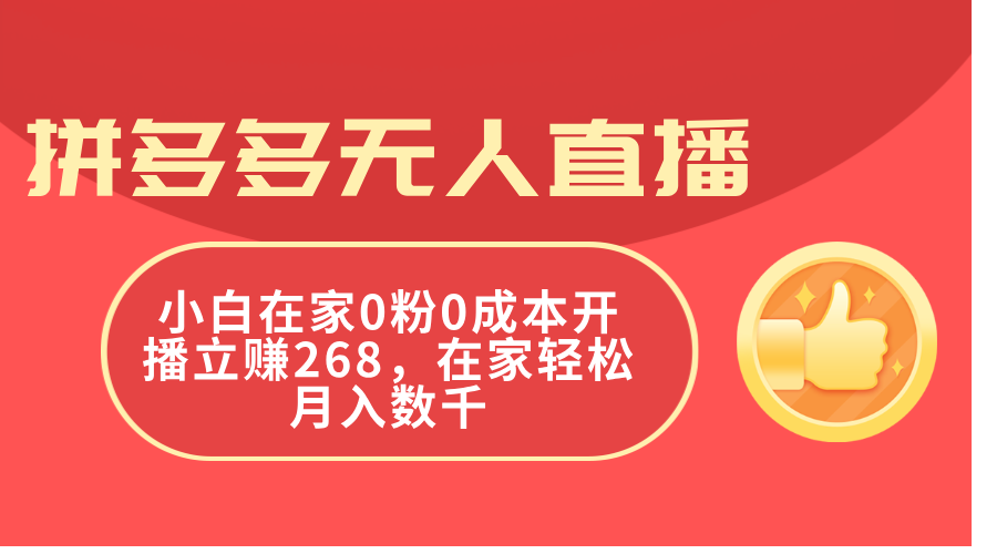 （11521期）拼多多无人直播，小白在家0粉0成本开播立赚268，在家轻松月入数千-副业库