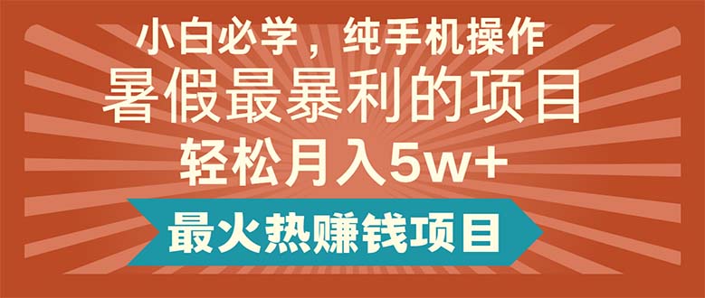 （11583期）小白必学，纯手机操作，暑假最暴利的项目轻松月入5w+最火热赚钱项目-副业库