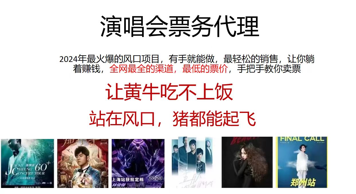 （12011期）2024演唱会低票务代理，新手可上手，手把手教你卖票，日入2000+，会玩…-副业库