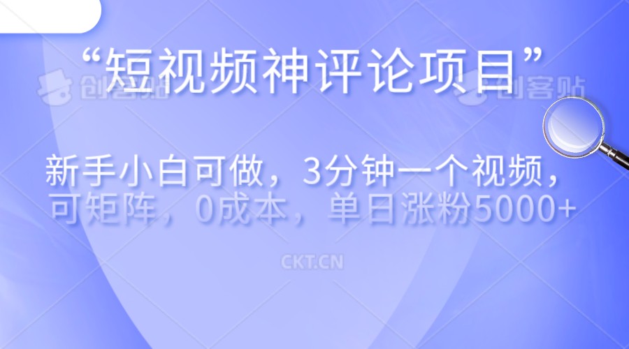 短视频神评论，一天收益500+，新手小白也可操作，长期项目，纯利润-副业库