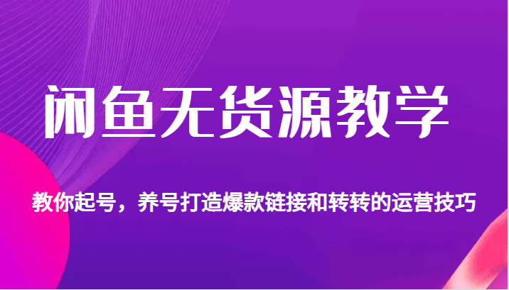 闲鱼无货源教学，教你起号，养号打造爆款链接以及转转的运营技巧-副业库