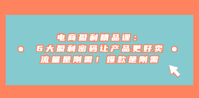 电商盈利精品课：6大盈利 密码让产品更好卖，流量是刚需！爆款是刚需-副业库