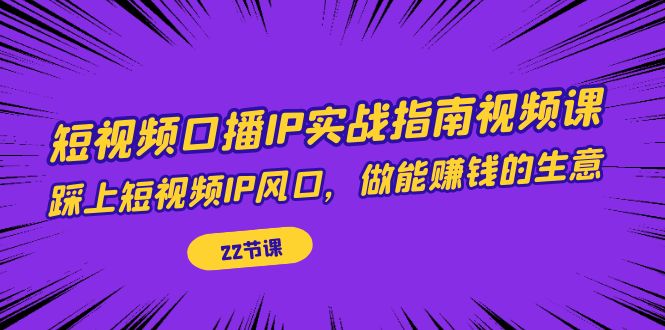 短视频口播IP实战指南视频课，踩上短视频IP风口，做能赚钱的生意（22节课）-副业库