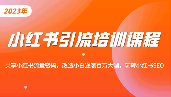 小红书引流培训课程，教你零基础玩转小红书，素人逆袭百万流量大咖！-副业库