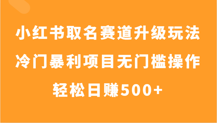 小红书取名赛道升级玩法，冷门暴利项目无门槛操作，轻松日赚500+-副业库