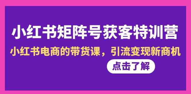 小红书矩阵号获客特训营-第10期，小红书电商的带货课，引流变现新商机-副业库
