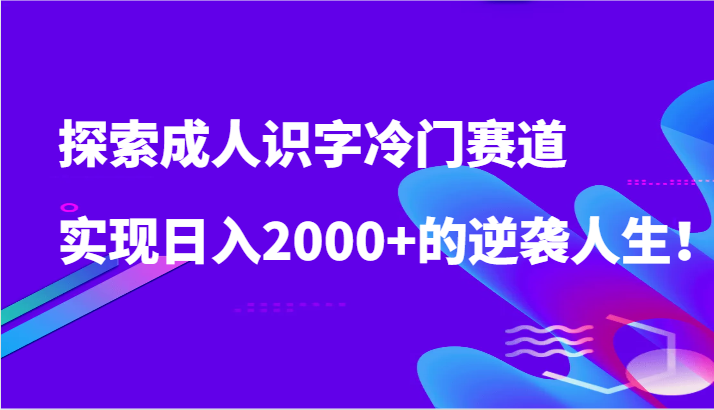 探索成人识字冷门赛道，实现日入2000+的逆袭人生！-副业库
