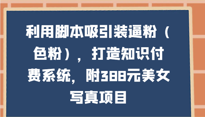 利用脚本吸引装逼粉（色粉），打造知识付费系统，附388元美女写真项目-副业库