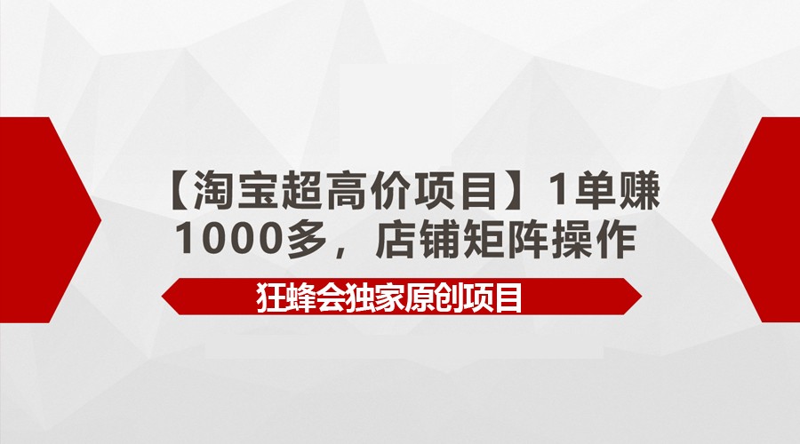 【淘宝超高价项目】1单赚1000多，店铺矩阵操作-副业库