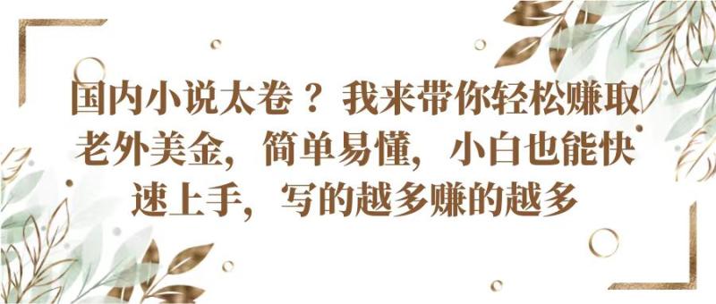 国内小说太卷？带你轻松赚取老外美金，简单易懂小白也能快速上手，写的越多赚的越多-副业库