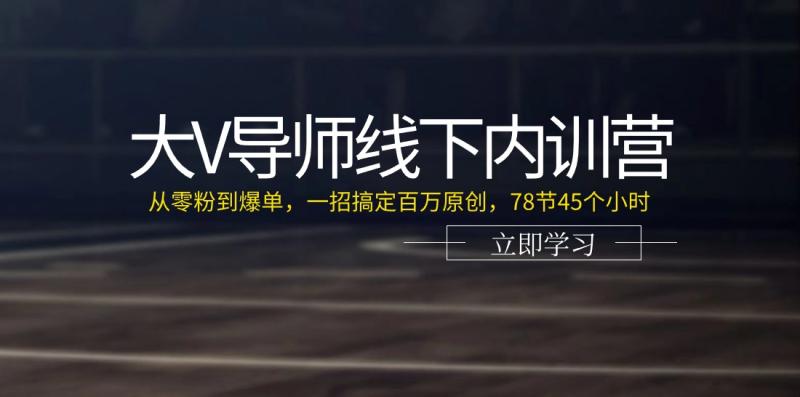 大V导师线下内训营：从零粉到爆单，一招搞定百万原创（78节45个小时）-副业库