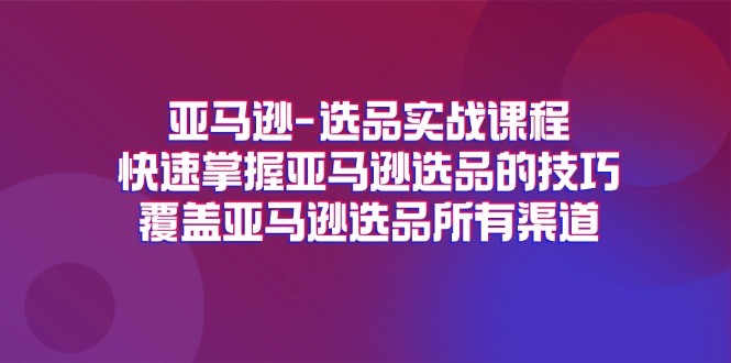 亚马逊选品实战课程，快速掌握亚马逊选品的技巧，覆盖亚马逊选品所有渠道-副业库