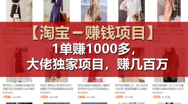 【淘宝赚钱项目】1单可赚1000多，大佬独家项目，年赚几百万-副业库