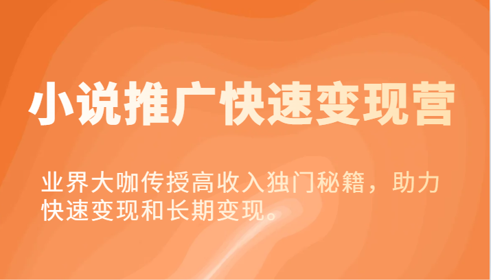 小说推广快速变现营-业界大咖传授高收入独门秘籍，助力快速变现和长期变现。-副业库