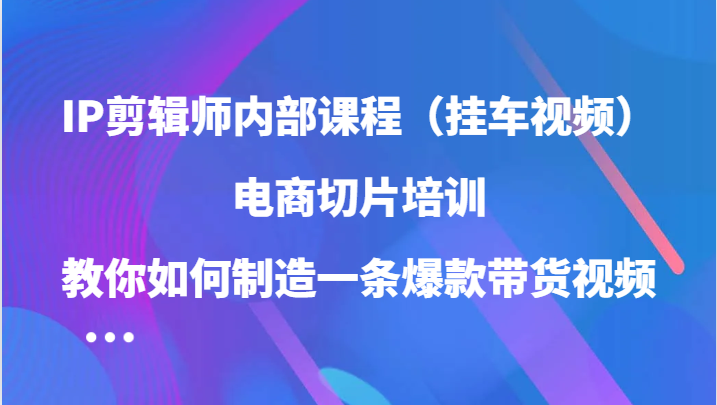 IP剪辑师内部课程（挂车视频），电商切片培训，教你如何制造一条爆款带货视频-副业库