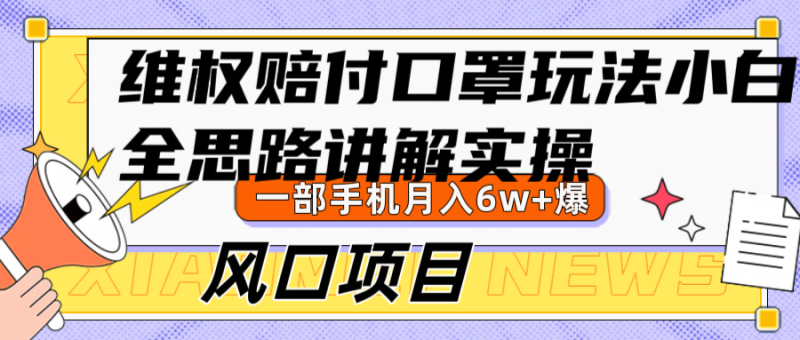 维权赔付口罩玩法，小白也能月入6w+，风口项目实操-副业库