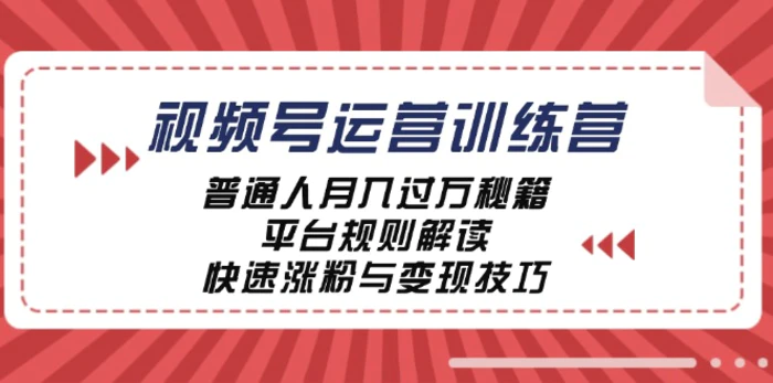 视频号运营训练营：普通人月入过万秘籍，平台规则解读，快速涨粉与变现-副业库