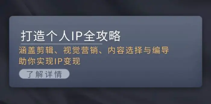 打造个人IP全攻略：涵盖剪辑、视觉营销、内容选择与编导，助你实现IP变现-副业库