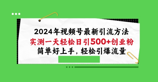 2024年视频号最新引流方法，实测一天轻松日引100+创业粉，简单好上手，轻松引爆流量【揭秘】-副业库