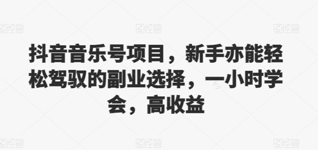 抖音音乐号项目，新手亦能轻松驾驭的副业选择，一小时学会，高收益-副业库
