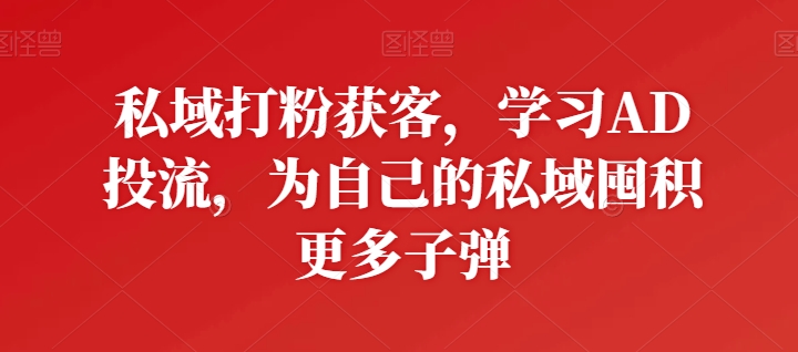 私域打粉获客，学习AD投流，为自己的私域囤积更多子弹-副业库