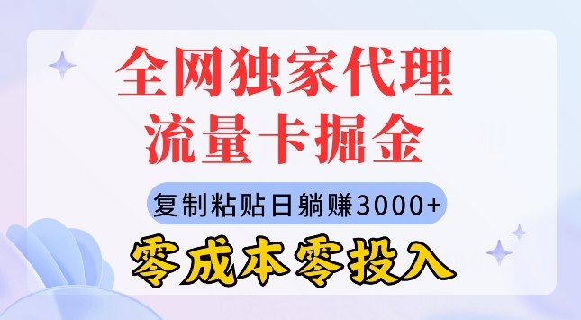 全网独家代理流量卡掘金，复制粘贴，零成本零投入，新手小白有手就行-副业库