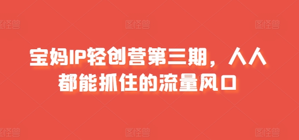 宝妈IP轻创营第三期，人人都能抓住的流量风口-副业库
