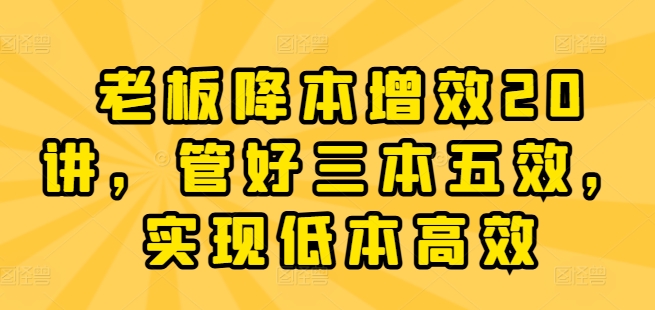 老板降本增效20讲，管好三本五效，实现低本高效-副业库