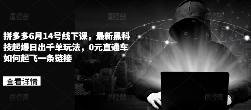 拼多多6月14号线下课，最新黑科技起爆日出千单玩法，0元直通车如何起飞一条链接-副业库
