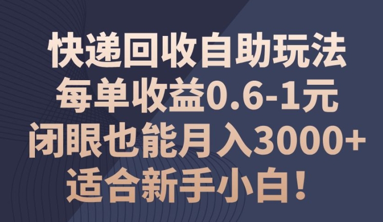 快递回收自助玩法，每单收益0.6-1元，闭眼也能月入3000+!适合新手小白!-副业库