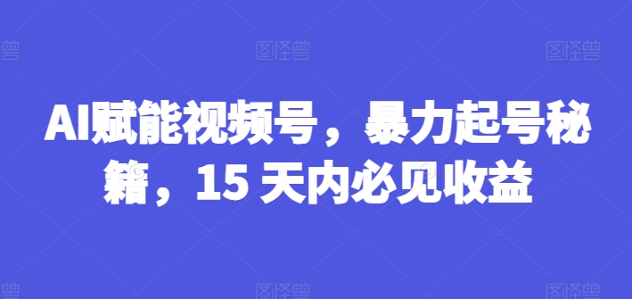 AI赋能视频号，暴力起号秘籍，15 天内必见收益【揭秘】-副业库