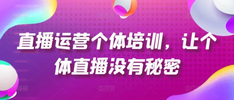 直播运营个体培训，让个体直播没有秘密，起号、货源、单品打爆、投流等玩法-副业库