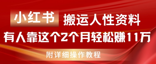小红书搬运人性资料，有人靠这个2个月轻松赚11w，附教程【揭秘】-副业库