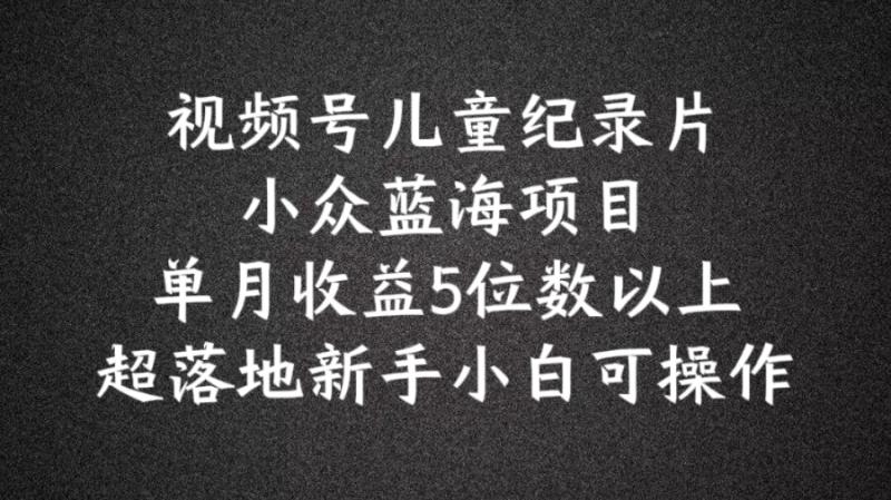 2024蓝海项目视频号儿童纪录片科普，单月收益5位数以上，新手小白可操作【揭秘】-副业库