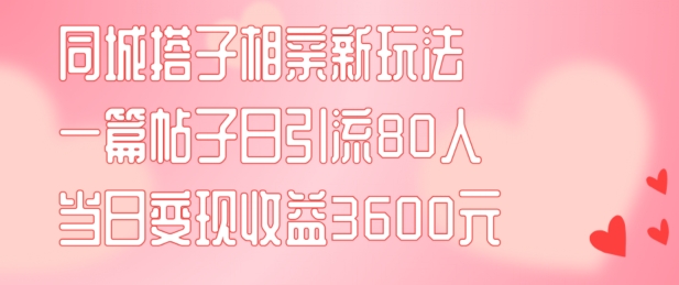 同城搭子相亲新玩法一篇帖子引流80人当日变现3600元(项目教程+实操教程)【揭秘】-副业库