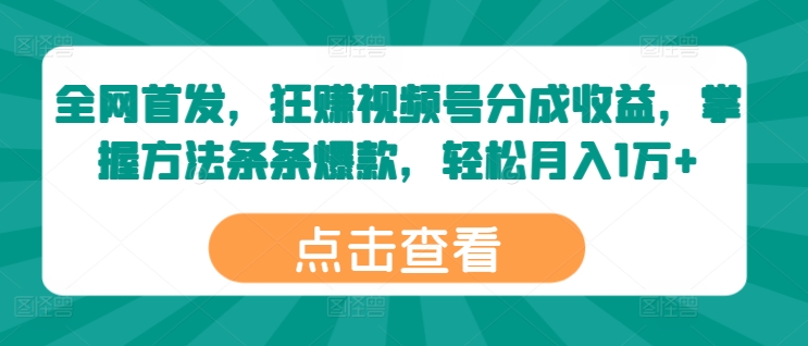 全网首发，狂赚视频号分成收益，掌握方法条条爆款，轻松月入1万+-副业库