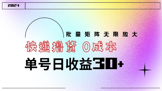 快递撸货 0成本 单号日收益30+ 批量矩阵可无限放大-副业库