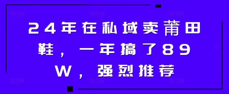 24年在私域卖莆田鞋，一年搞了89W，强烈推荐-副业库