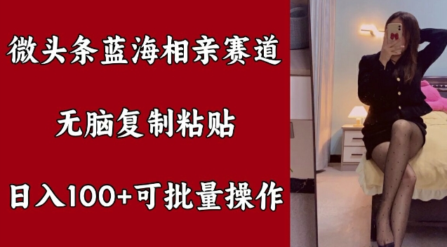 微头条蓝海相亲赛道，无脑复制粘贴，日入100+，可批量操作-副业库