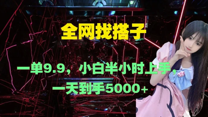 全网找搭子，一单9.9.小白半小时上手，一天到手几张-副业库