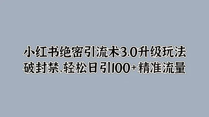 小红书绝密引流术3.0升级玩法，破封禁，轻松日引100+精准流量-副业库