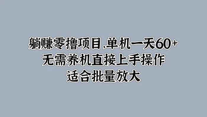 躺赚零撸项目，单机一天60+，无需养机直接上手操作，适合批量放大-副业库