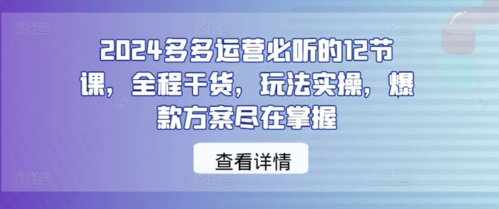 2024多多运营必听的12节课，全程干货，玩法实操，爆款方案尽在掌握-副业库
